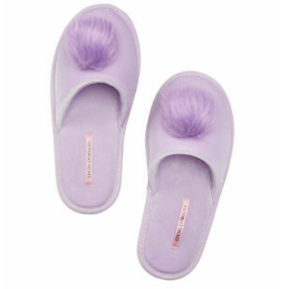 Victoria's Secret Lavender Velvet Pom Pom Slippers - Picture 2 of 7